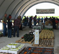 Produce is neatly arranged in rows at the Bath County Produce Auction.